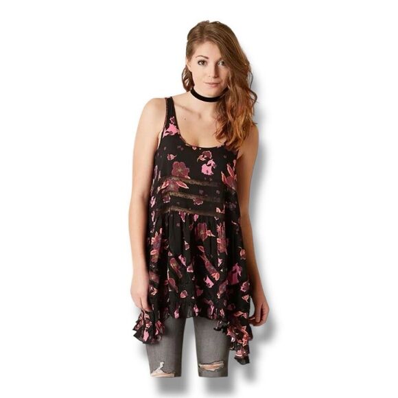 Free People Trapeze Tunic Floral Lightweight Top Size Small - Picture 1 of 7